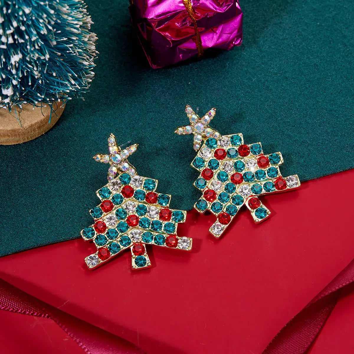 Christmas Tree Rhinestone Earrings - Trendsi - Flyclothing LLC