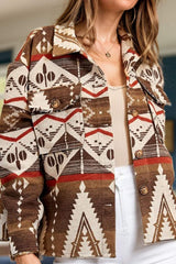 Geometric Button Up Long Sleeve Jacket - Trendsi - Flyclothing LLC
