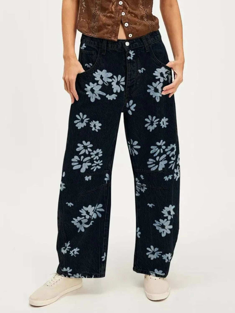 Printed Wide Leg Jeans - Trendsi - Flyclothing LLC
