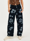 Printed Wide Leg Jeans - Trendsi