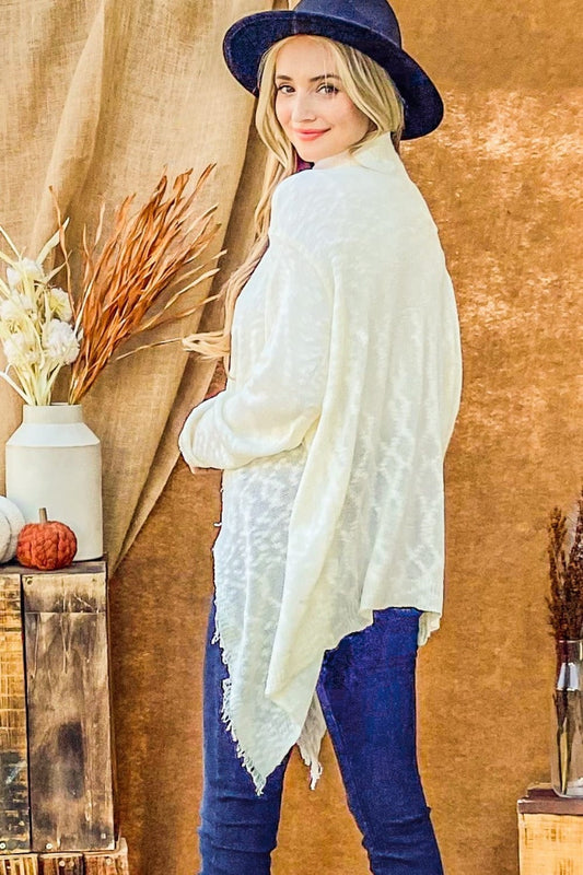And The Why Textured Knit Fringe Hem Cardigan - Trendsi