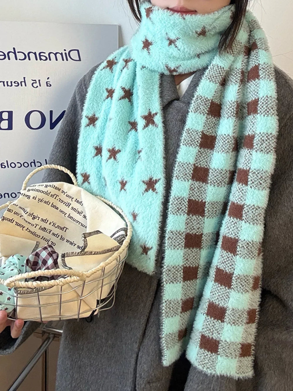 Star Plaid Plush Scarf - Trendsi - Flyclothing LLC