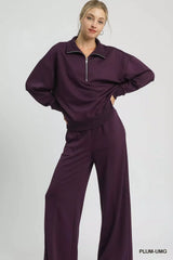 Umgee Half Zip Drop Shoulder Sweatshirt - Trendsi - Flyclothing LLC