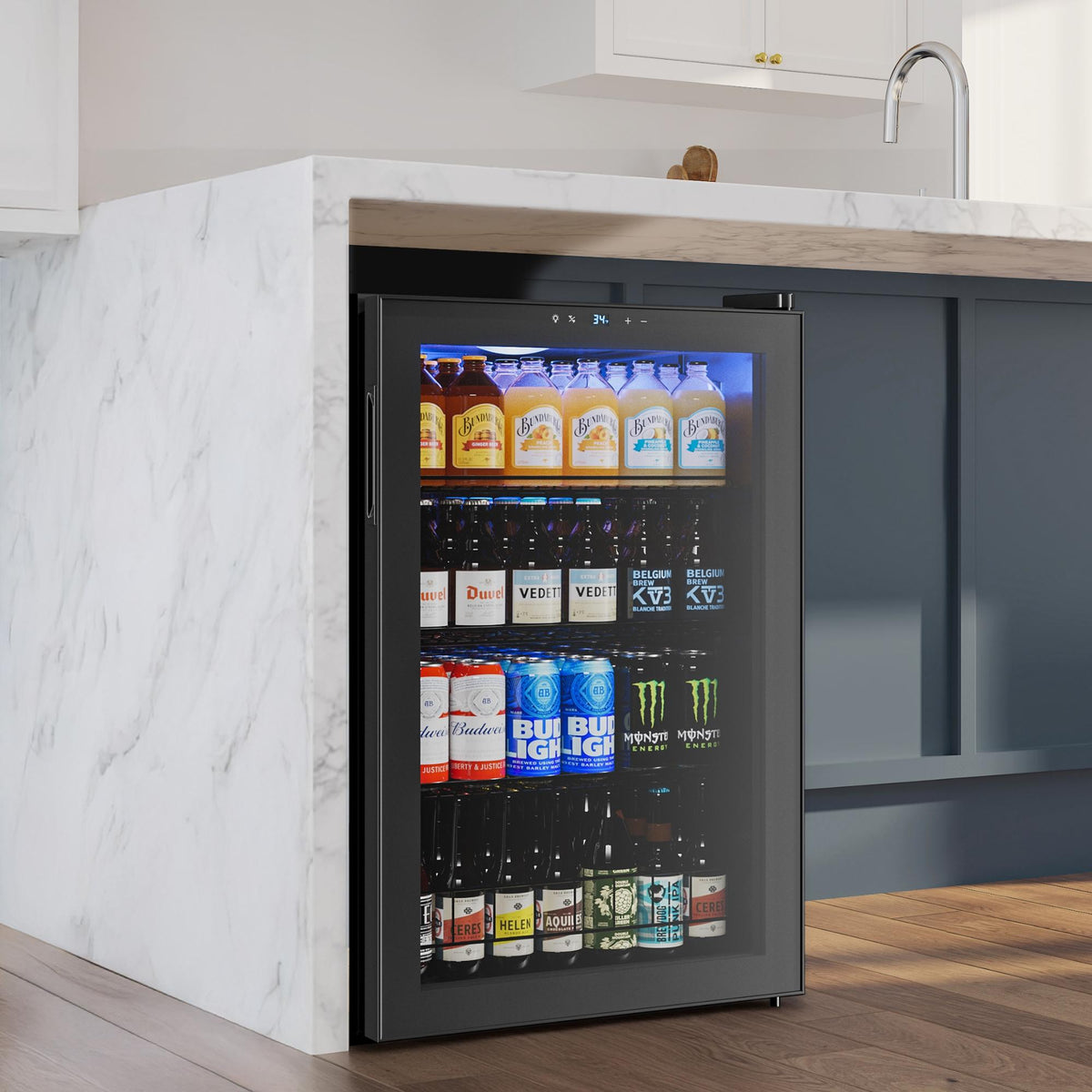 33" X 22" Clear and Black Stainless Steel Single Compartment Can Beverage Refrigerator - HomeRoots - Flyclothing LLC