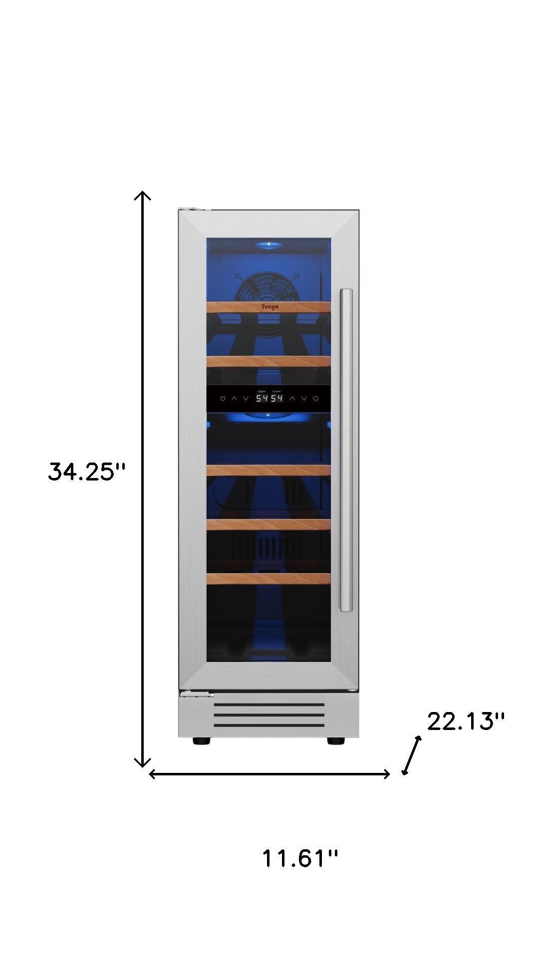 34" X 12" Silver and Black Stainless Steel Dual Compartment Wine Refrigerator - HomeRoots - Flyclothing LLC