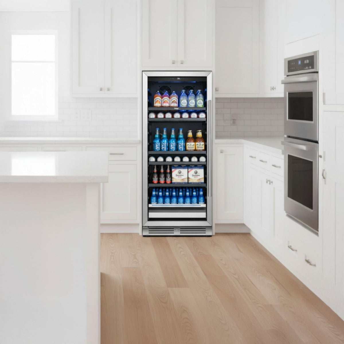 55" X 23" Silver and Black Stainless Steel Single Compartment Can Beverage Refrigerator - HomeRoots - Flyclothing LLC