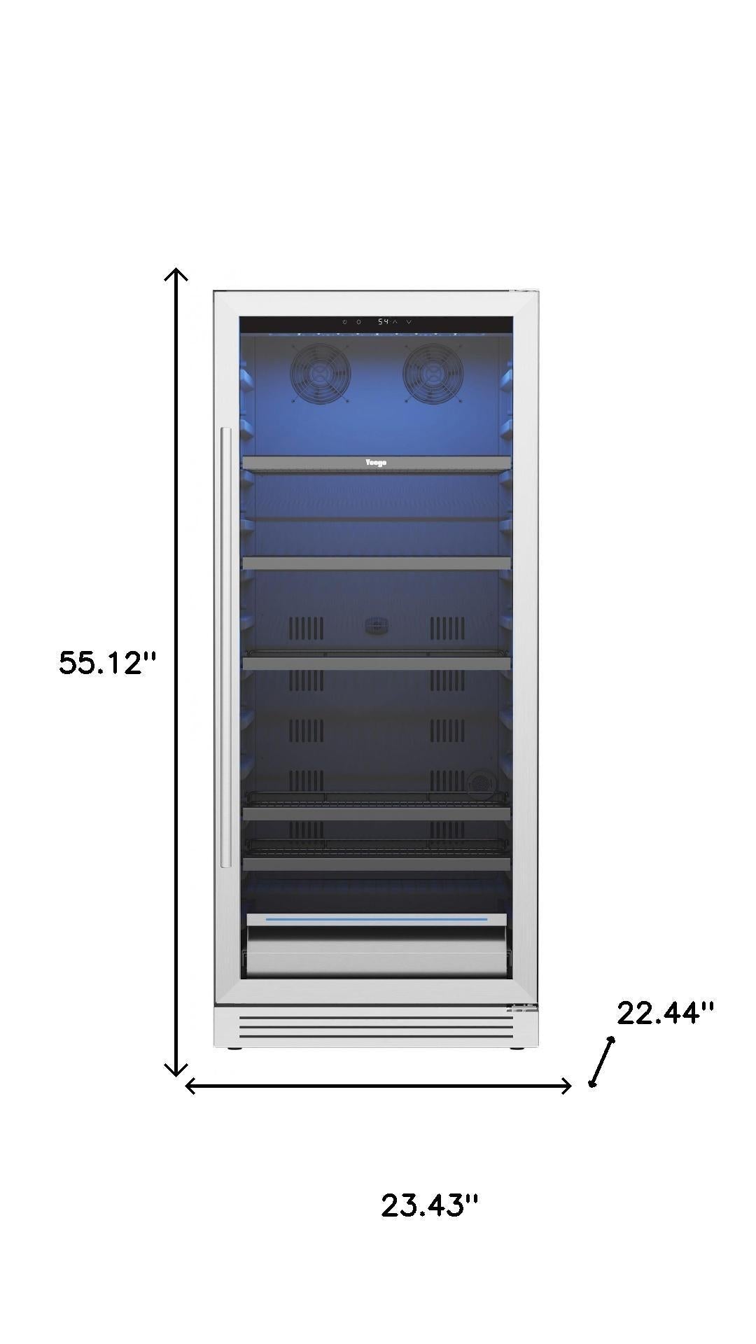 55" X 23" Silver and Black Stainless Steel Single Compartment Can Beverage Refrigerator - HomeRoots - Flyclothing LLC