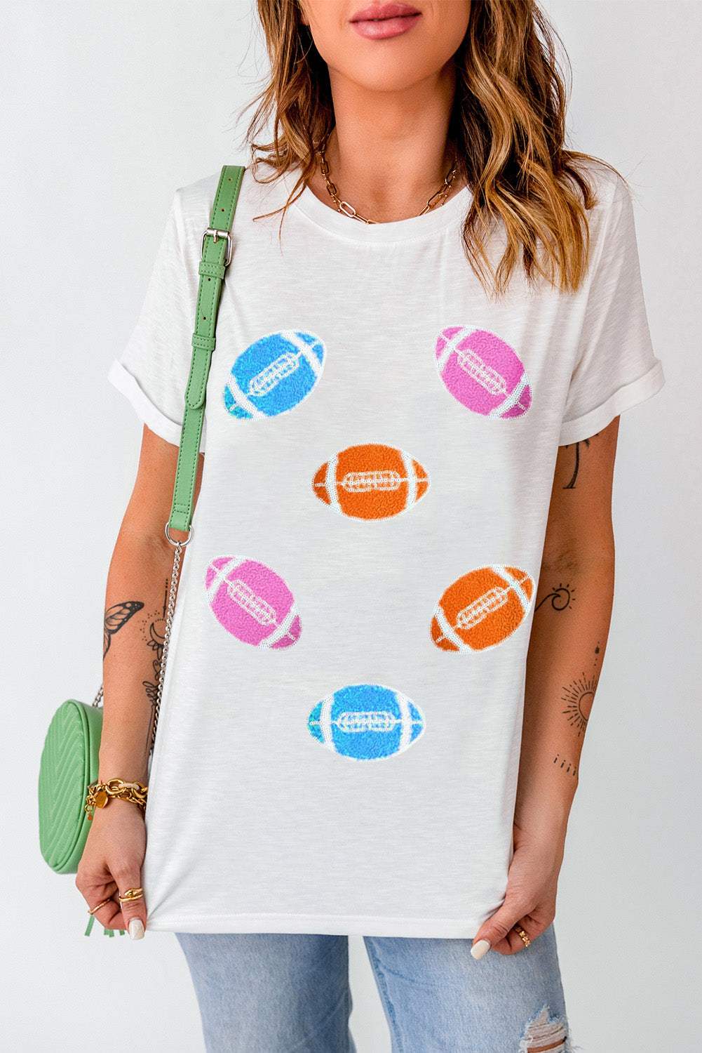Football Round Neck Short Sleeve T-Shirt - Trendsi - Flyclothing LLC