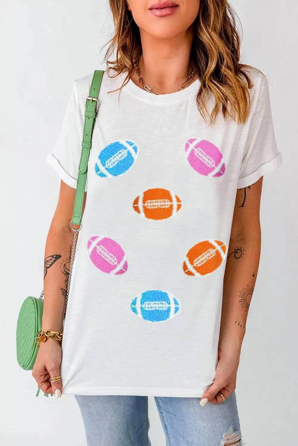 Football Round Neck Short Sleeve T-Shirt - Trendsi - Flyclothing LLC