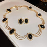 Alloy Oval Gemstone Necklace - Trendsi - Flyclothing LLC