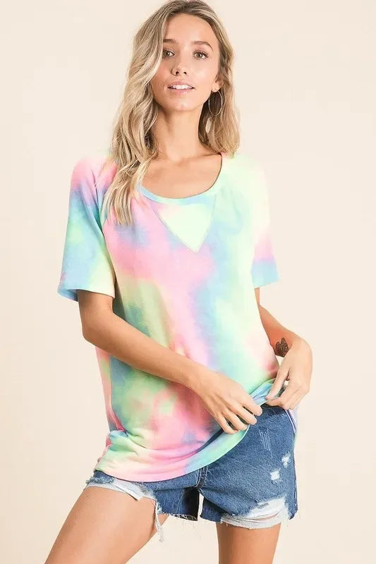 BiBi Tie Dye French Terry Print Top - Trendsi - Flyclothing LLC