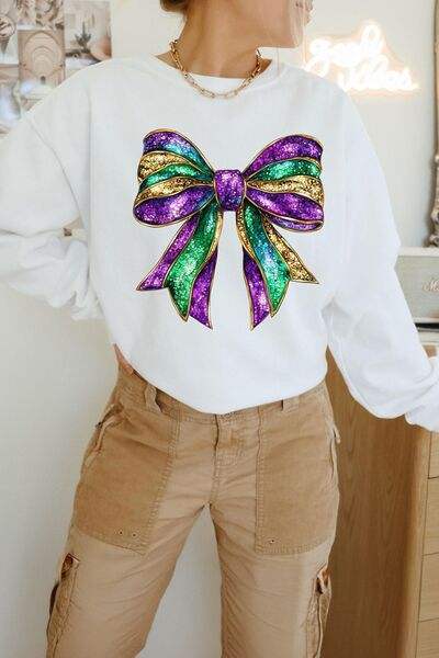 Bow Round Neck Long Sleeve Sweatshirt - Trendsi - Flyclothing LLC