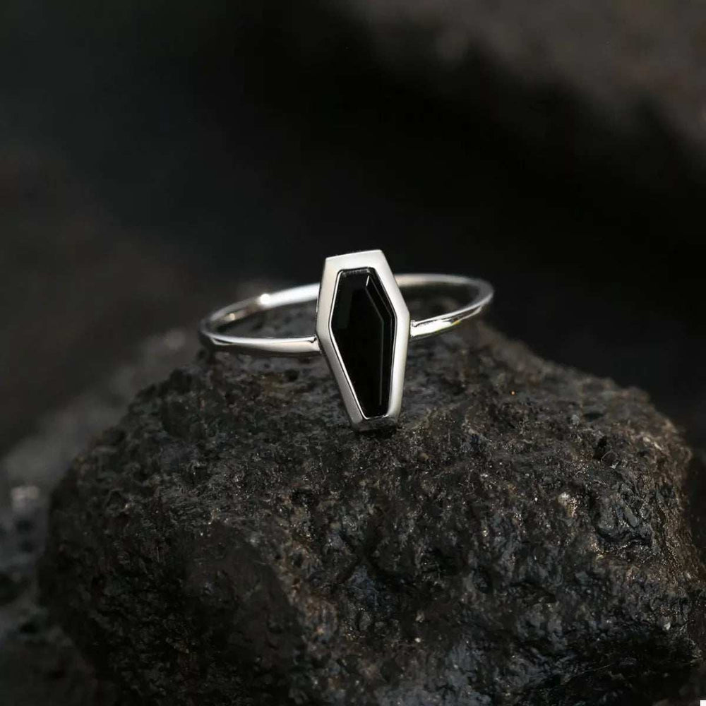 925 Sterling Silver Black Agate Geometric Ring - Trendsi - Flyclothing LLC