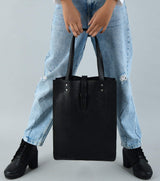Ebony Elegance Leather Tote - Classy Leather Bags - Flyclothing LLC