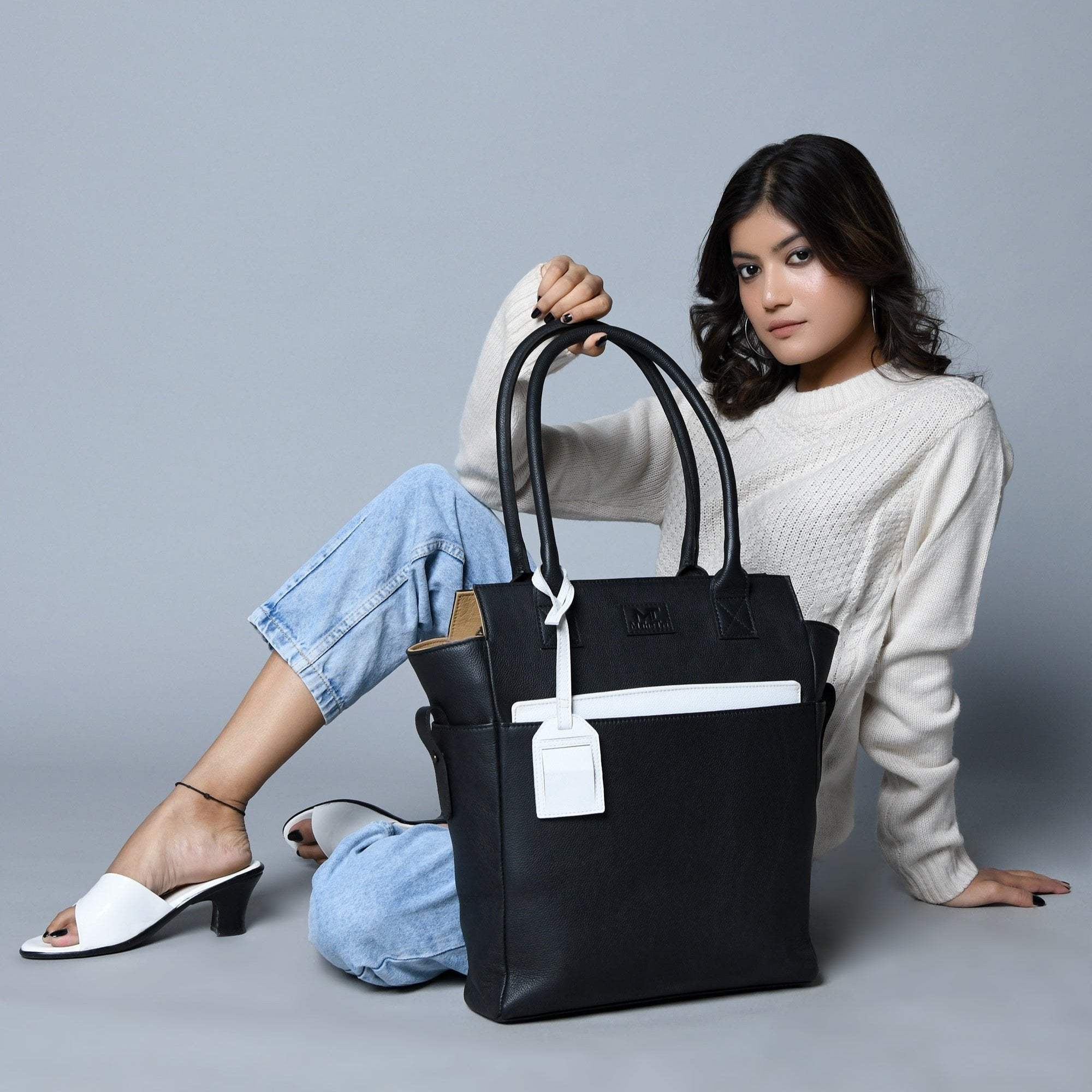 Midnight Elegance Noir Shopper Tote - Classy Leather Bags - Flyclothing LLC