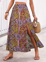 Slit Printed Elastic Waist Skirt - Trendsi - Flyclothing LLC