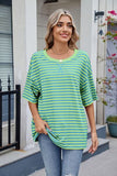 Contrast Striped Round Neck Half Sleeve T-Shirt - Trendsi