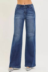 RISEN High Rise Wide Leg Slanted Pocket Jeans - Trendsi - Flyclothing LLC