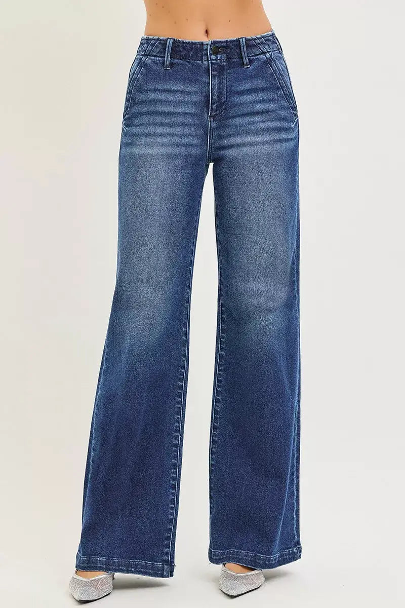 RISEN High Rise Wide Leg Slanted Pocket Jeans - Trendsi - Flyclothing LLC