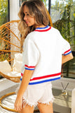BiBi Metallic America Letter Short Sleeve Sweater - Trendsi - Flyclothing LLC