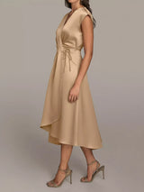 Satin Wrap Midi Dress with Pockets - Trendsi - Flyclothing LLC