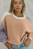 Color Block Round Neck Drop Shoulder Sweater - Trendsi - Flyclothing LLC