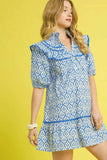 Umgee Ruffled Printed Puff Sleeve Mini Dress - Trendsi - Flyclothing LLC