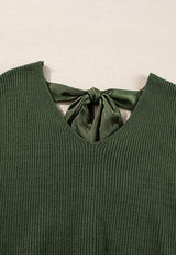 Tied Back V-Neck Long Sleeve Sweater - Trendsi - Flyclothing LLC