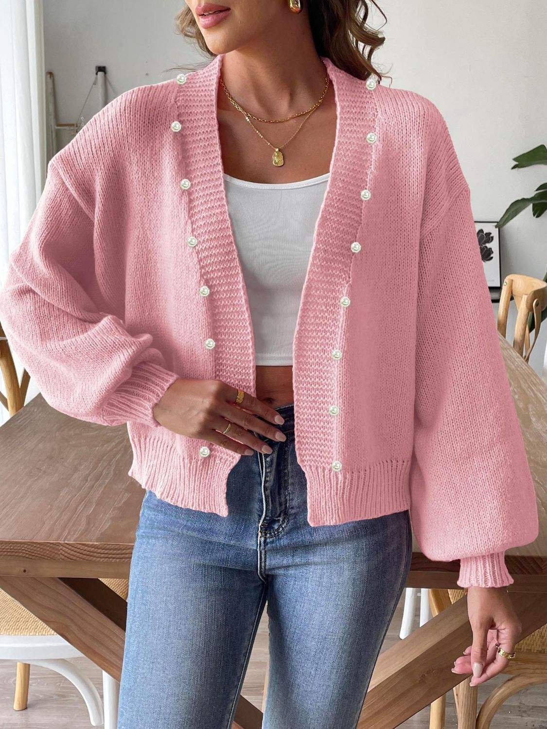 Pearl Open Front Long Sleeve Cardigan - Trendsi - Flyclothing LLC
