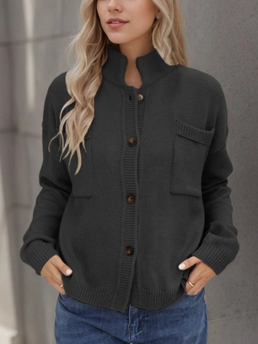 Button Up Long Sleeve Cardigan - Trendsi