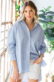 First Love Striped Button Down High-Low Hem Shirt - Trendsi