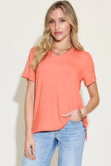 Basic Bae Bamboo Full Size V-Neck High-Low T-Shirt - ShopBasicbae - Flyclothing LLC