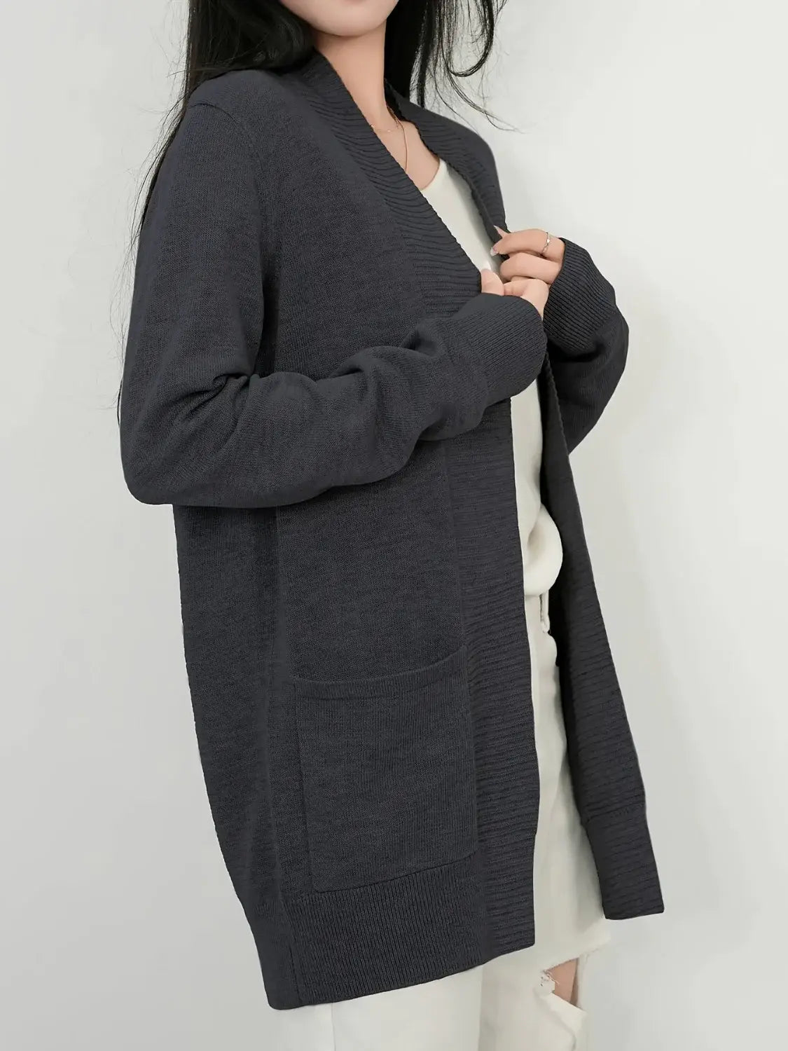 Open Front Long Sleeve Sweater Cardigan - Trendsi - Flyclothing LLC