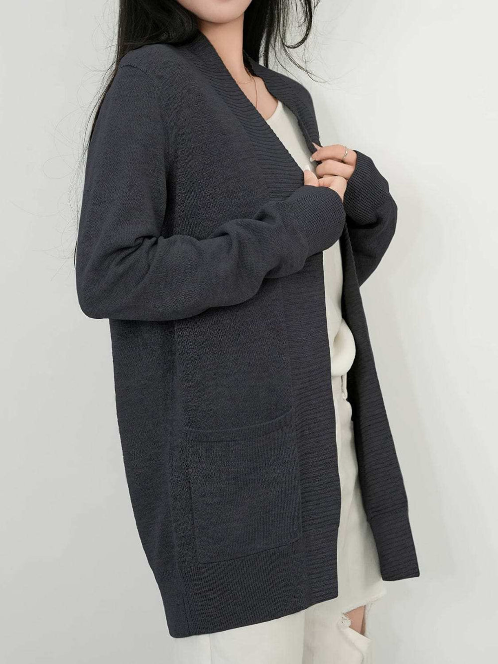 Open Front Long Sleeve Sweater Cardigan - Trendsi - Flyclothing LLC