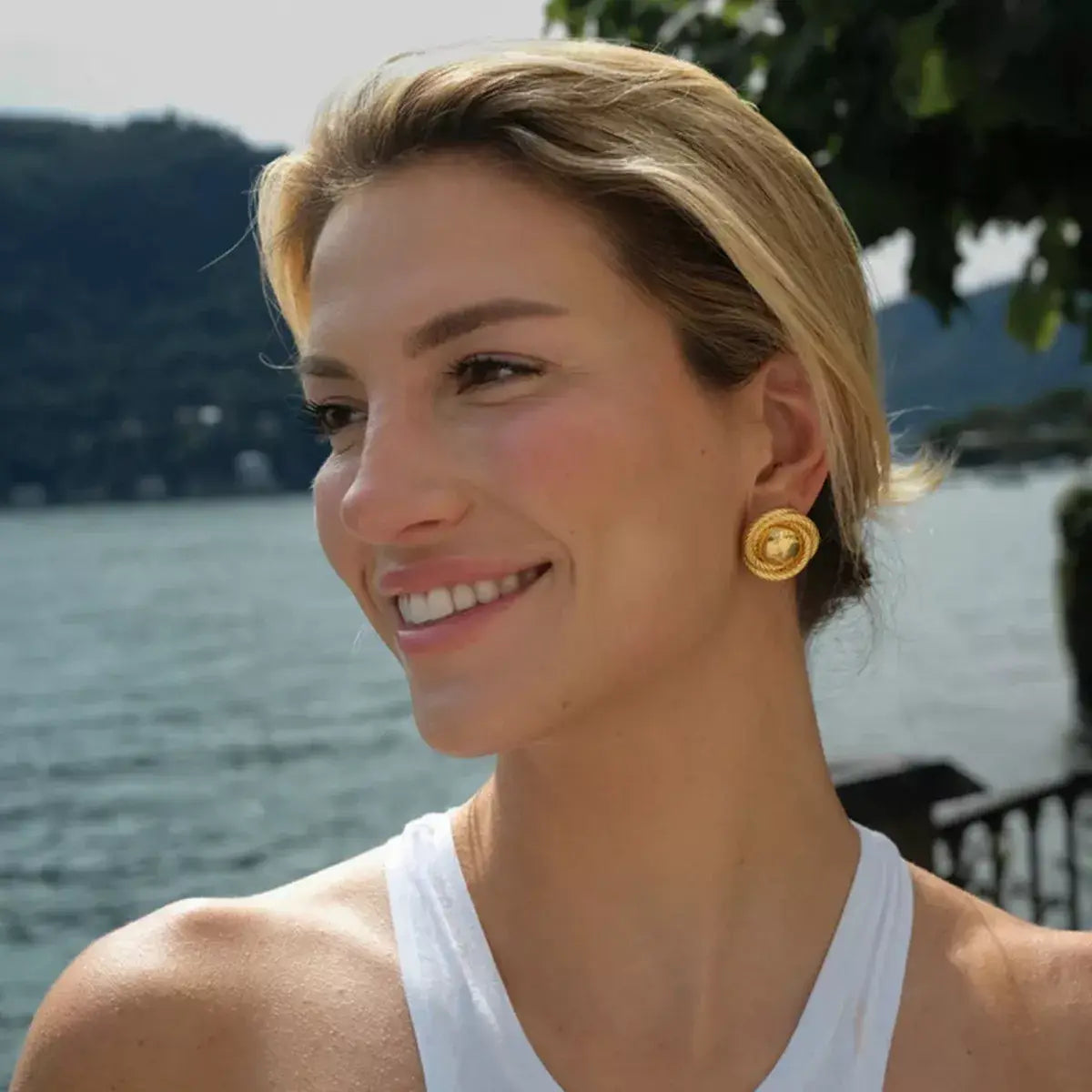 Twisted Rope Circle Stud Earrings - Trendsi - Flyclothing LLC