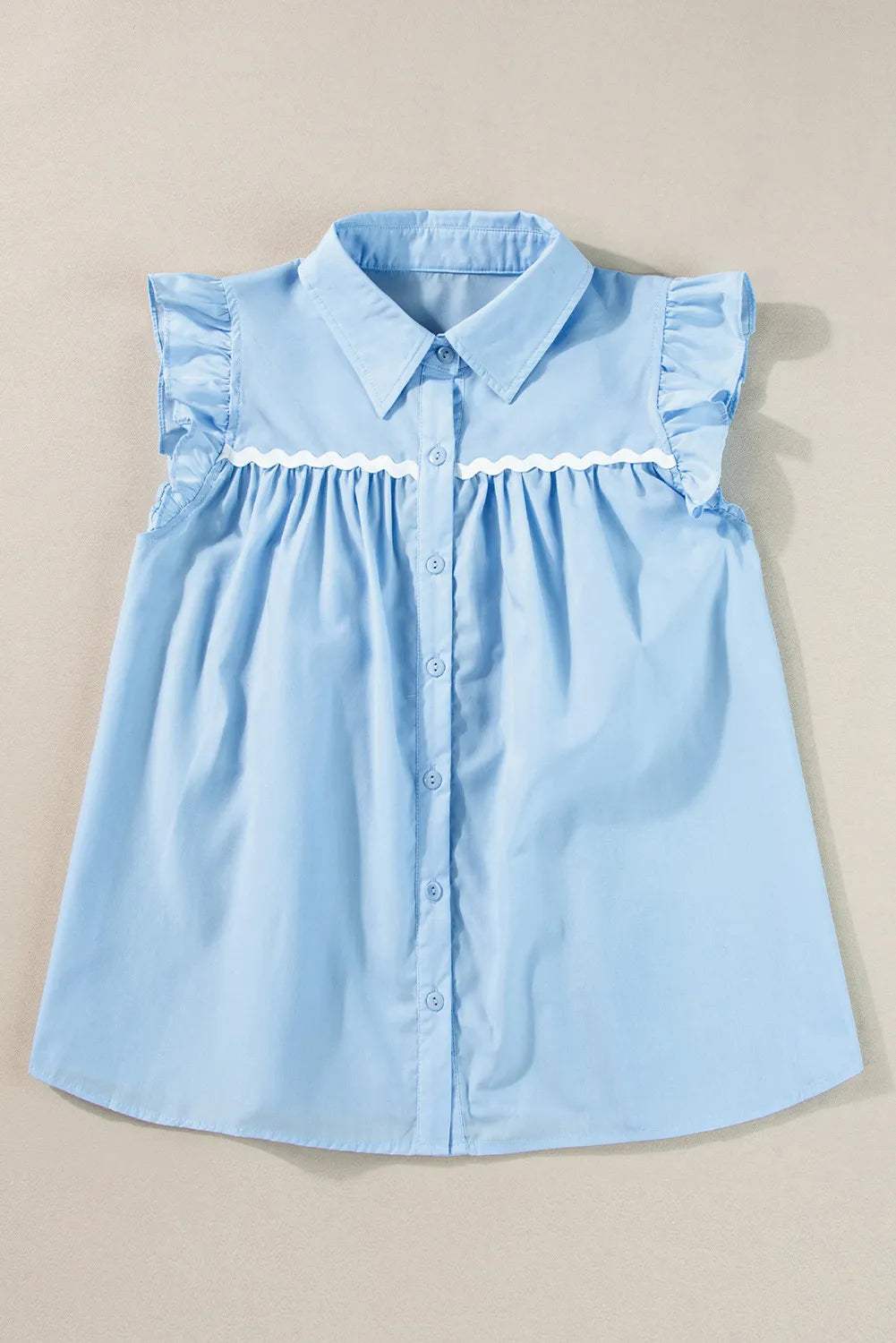 Ruffled Collared Neck Cap Sleeve Shirt - Trendsi - Flyclothing LLC