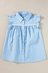 Ruffled Collared Neck Cap Sleeve Shirt - Trendsi - Flyclothing LLC