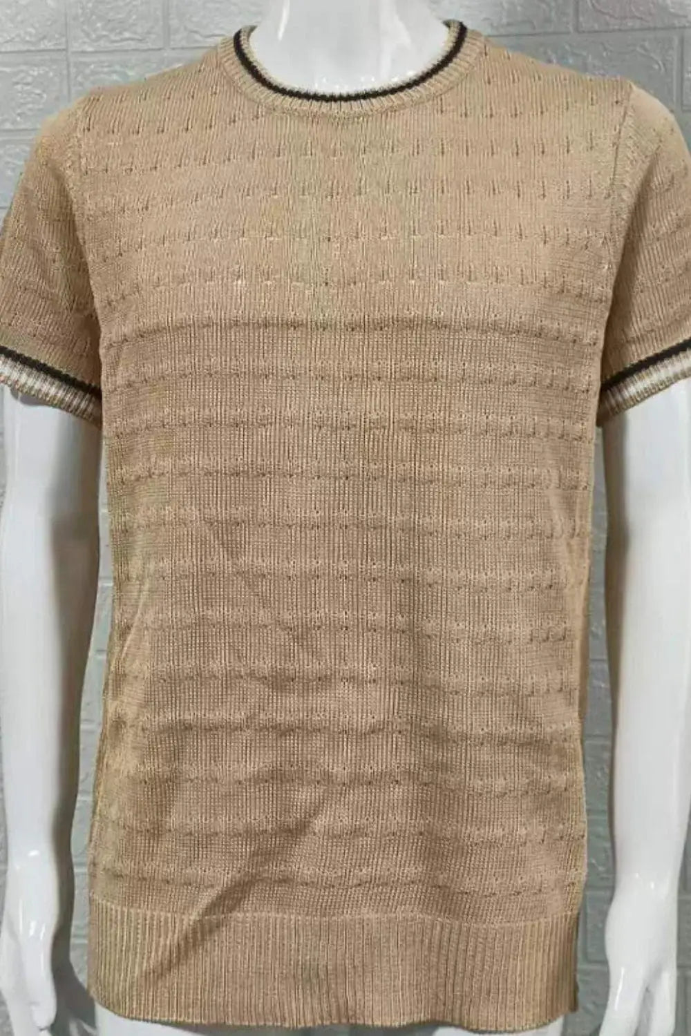 Men's Plus Size Texture Round Neck Contrast Trim T-Shirt - Trendsi - Flyclothing LLC