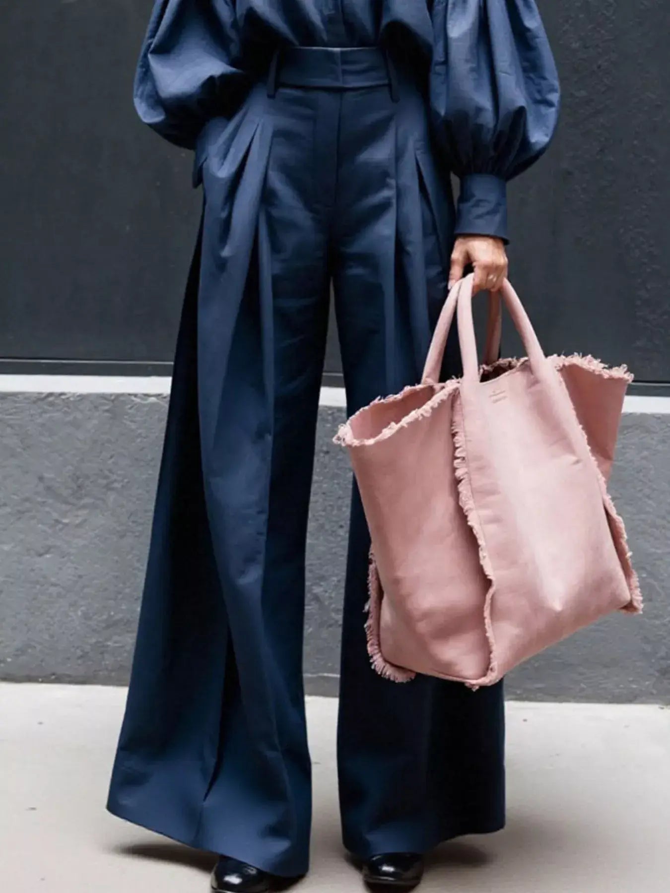 Lantern Sleeve Shirt and Wide Leg Pants Set - Trendsi - Flyclothing LLC
