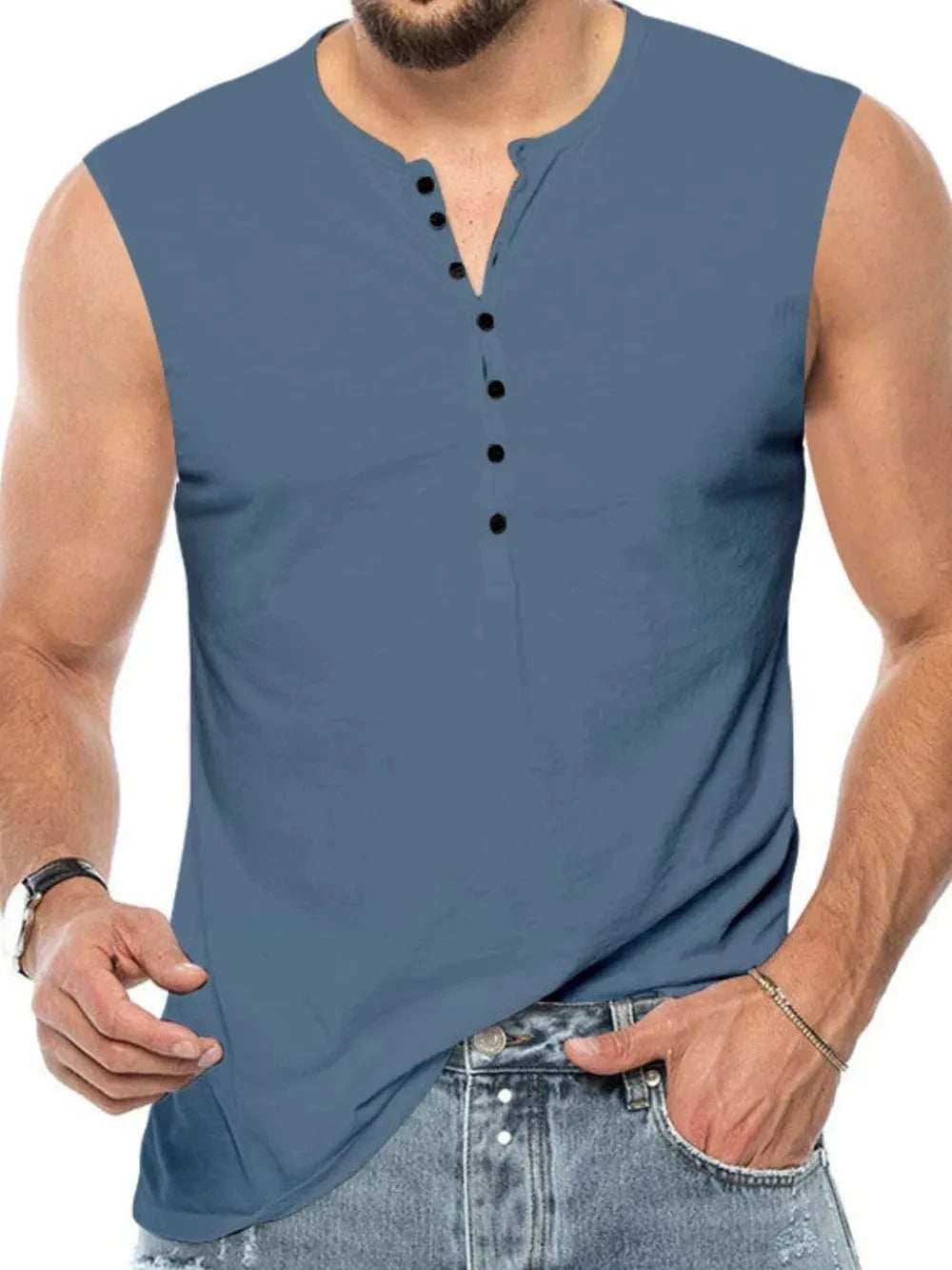 Men's Full Size Button Detail Tank Plus Size - Trendsi - Flyclothing LLC