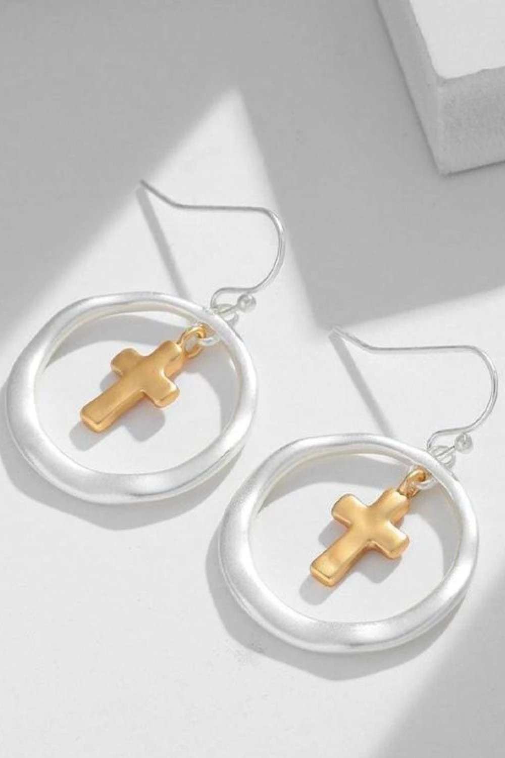 Brass Contrast Cross Dangle Earrings - Trendsi - Flyclothing LLC