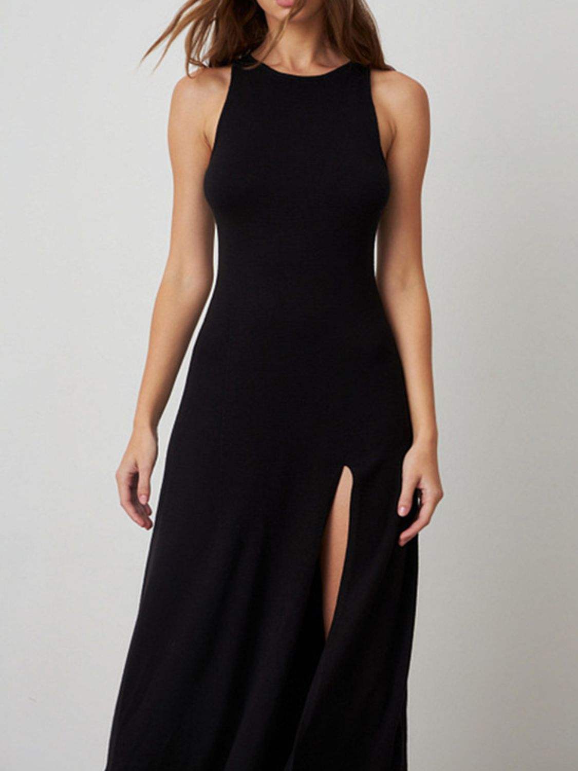 Side Slit Round Neck Sleeveless Dress - Trendsi - Flyclothing LLC