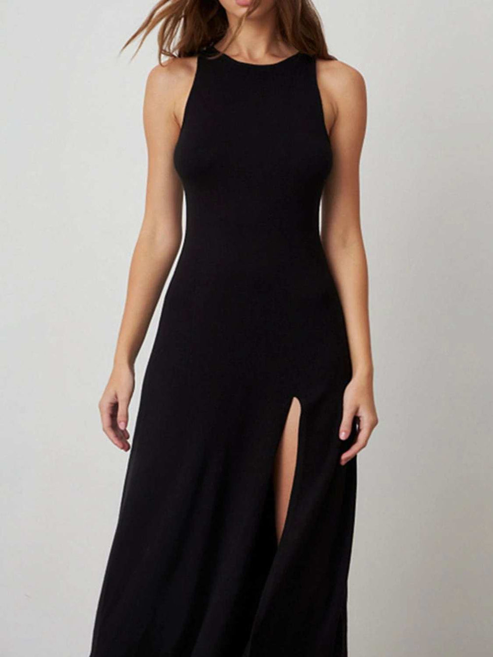 Side Slit Round Neck Sleeveless Dress - Trendsi - Flyclothing LLC