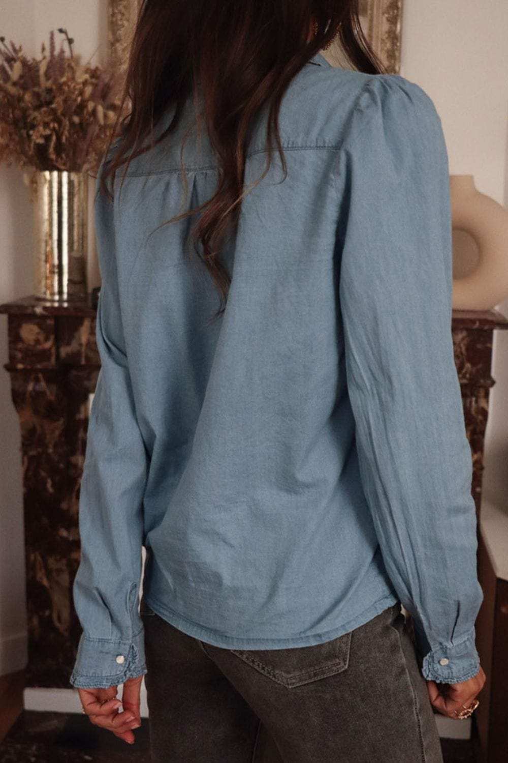 Button Up Long Sleeve Denim Top - Trendsi - Flyclothing LLC