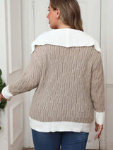 Plus Size Contrast Trim Collared Neck Sweater - Trendsi - Flyclothing LLC