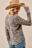 BiBi Leopard Print Washed Waffle Thermal Top with Thumb - Trendsi - Flyclothing LLC