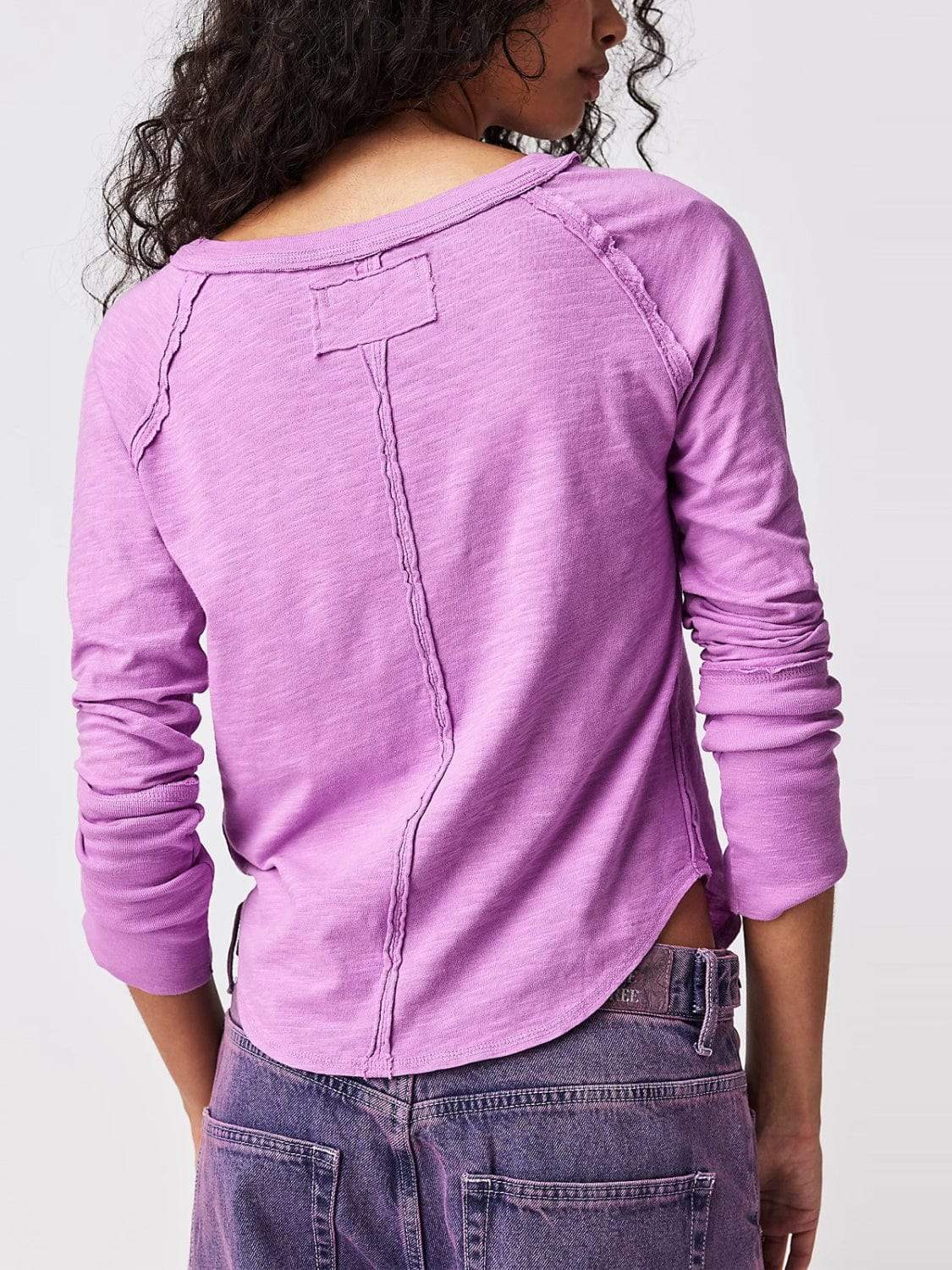 Exposed Seam Notched Long Sleeve T-Shirt - Trendsi - Flyclothing LLC