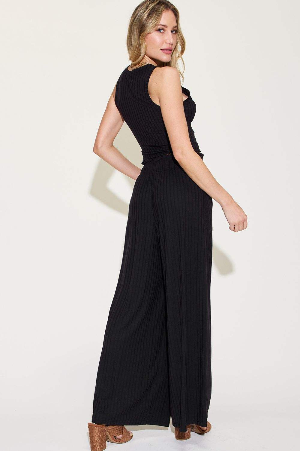 Basic Bae Full Size Ribbed Tank and Wide Leg Pants Set - Trendsi - Flyclothing LLC