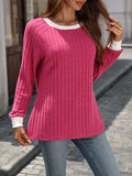 Ribbed Round Neck Raglan Sleeve Knit Top - Trendsi - Flyclothing LLC