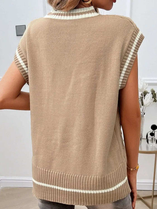 Cable-Knit V-Neck Sweater Vest - Trendsi - Flyclothing LLC